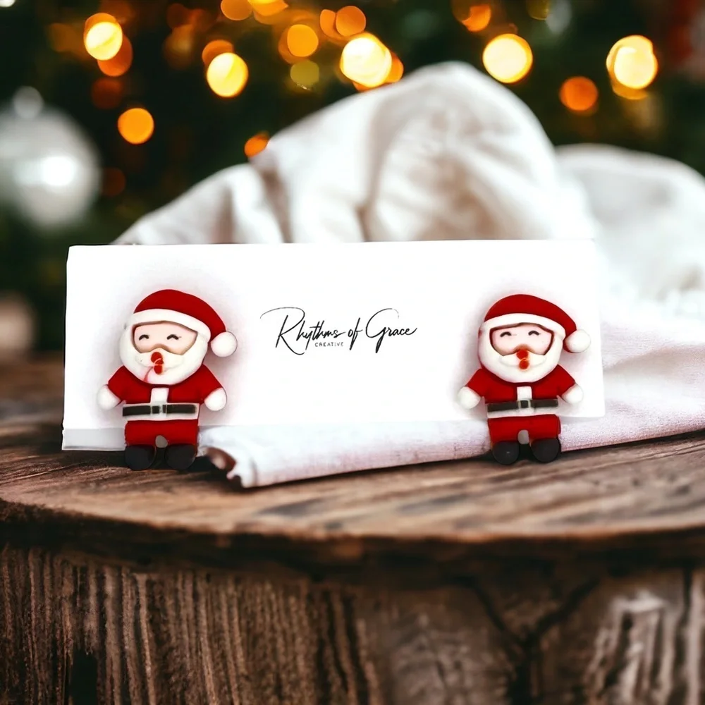 Set of 3 New Christmas Polymer Clay Clip-On Earrings - Santa, Reindeer, Snowman